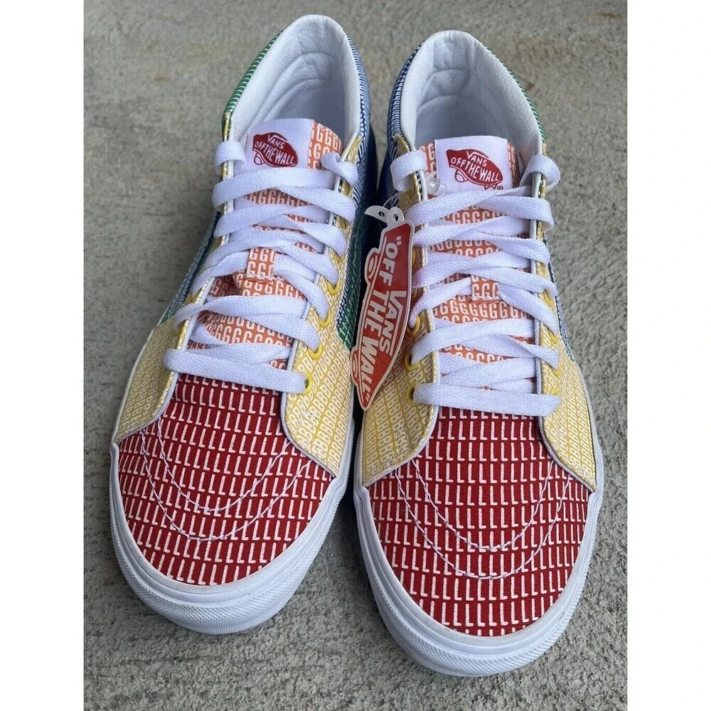 New! Vans Sk8 Mid Pride Multicolor/White Skate Shoes - Men's 10.5 Women's 12